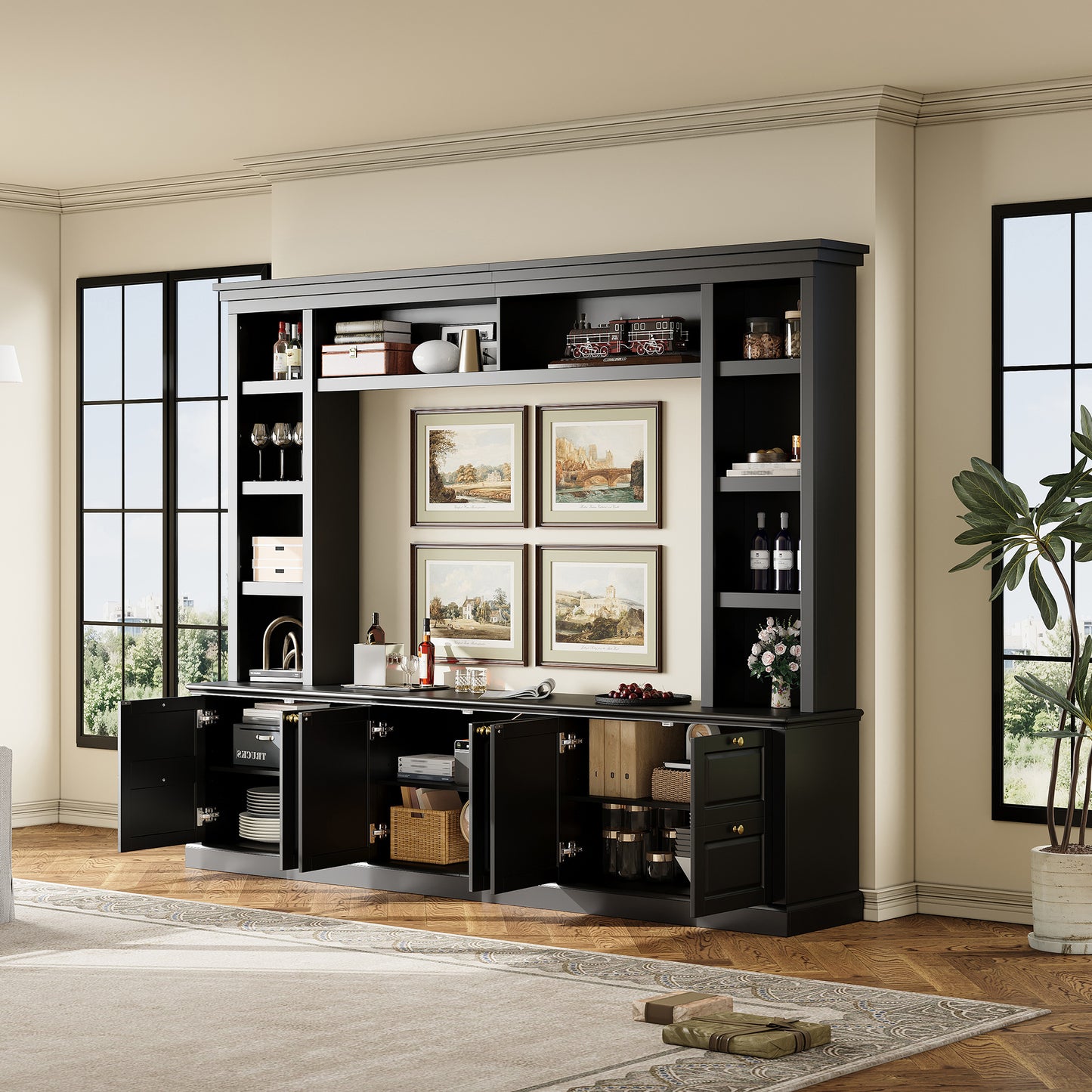 All-in-One Modern TV Stand With Bookcase For TVs Up To 70 Inch,