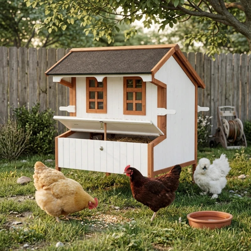Wooden Chicken Coop for 3-5 Hens with Nesting Box & Waterproof Roof