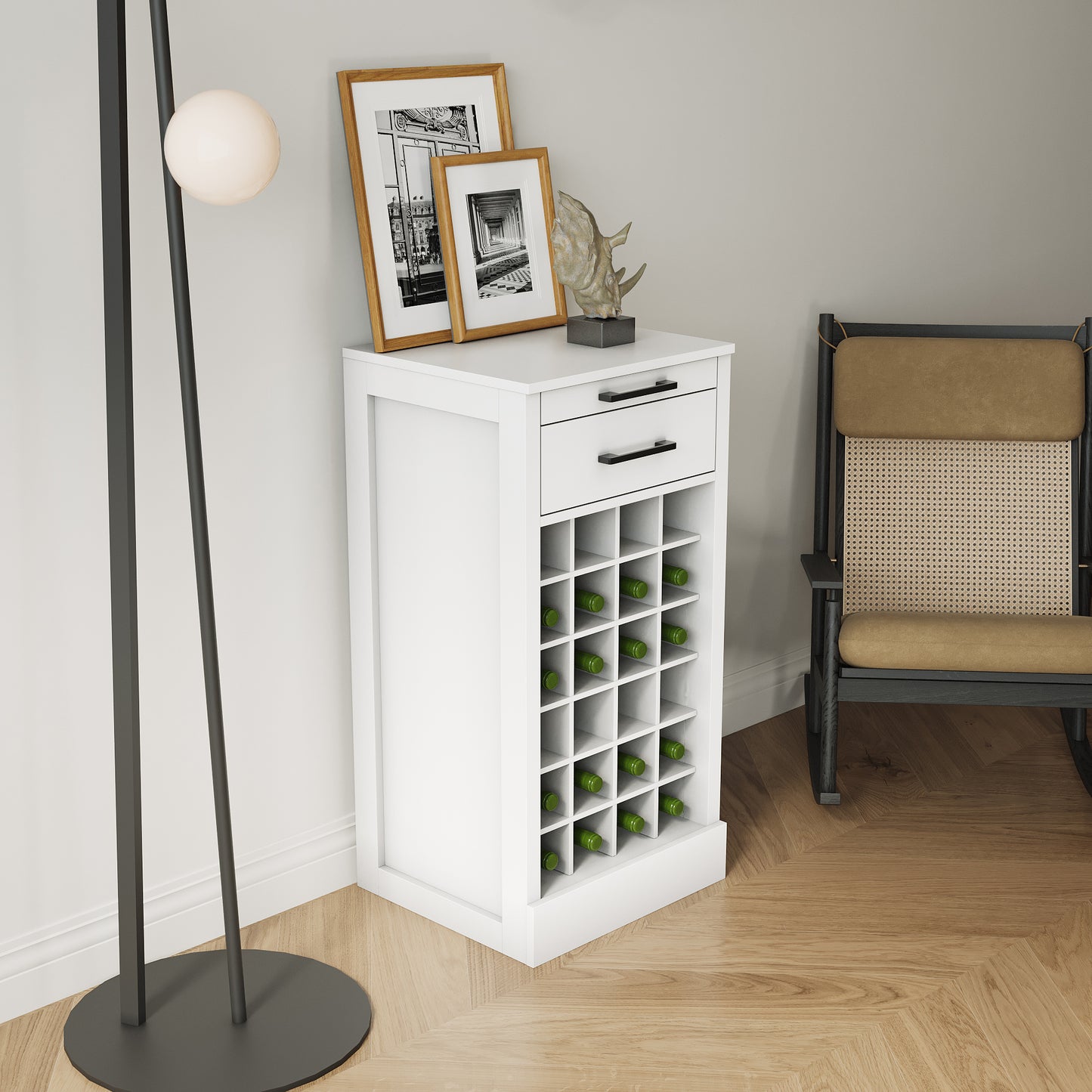 White Modular 24-Bottle Wine Bar Cabinet - Buffet Storage