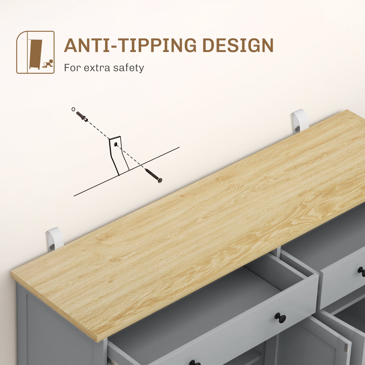 Modern Sideboard Buffet Cabinet with Storage Drawers - Gray