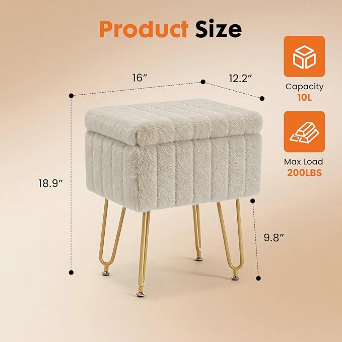 Luxurious Storage Chair with Soft Cushioned Footstool - Multiple Colors