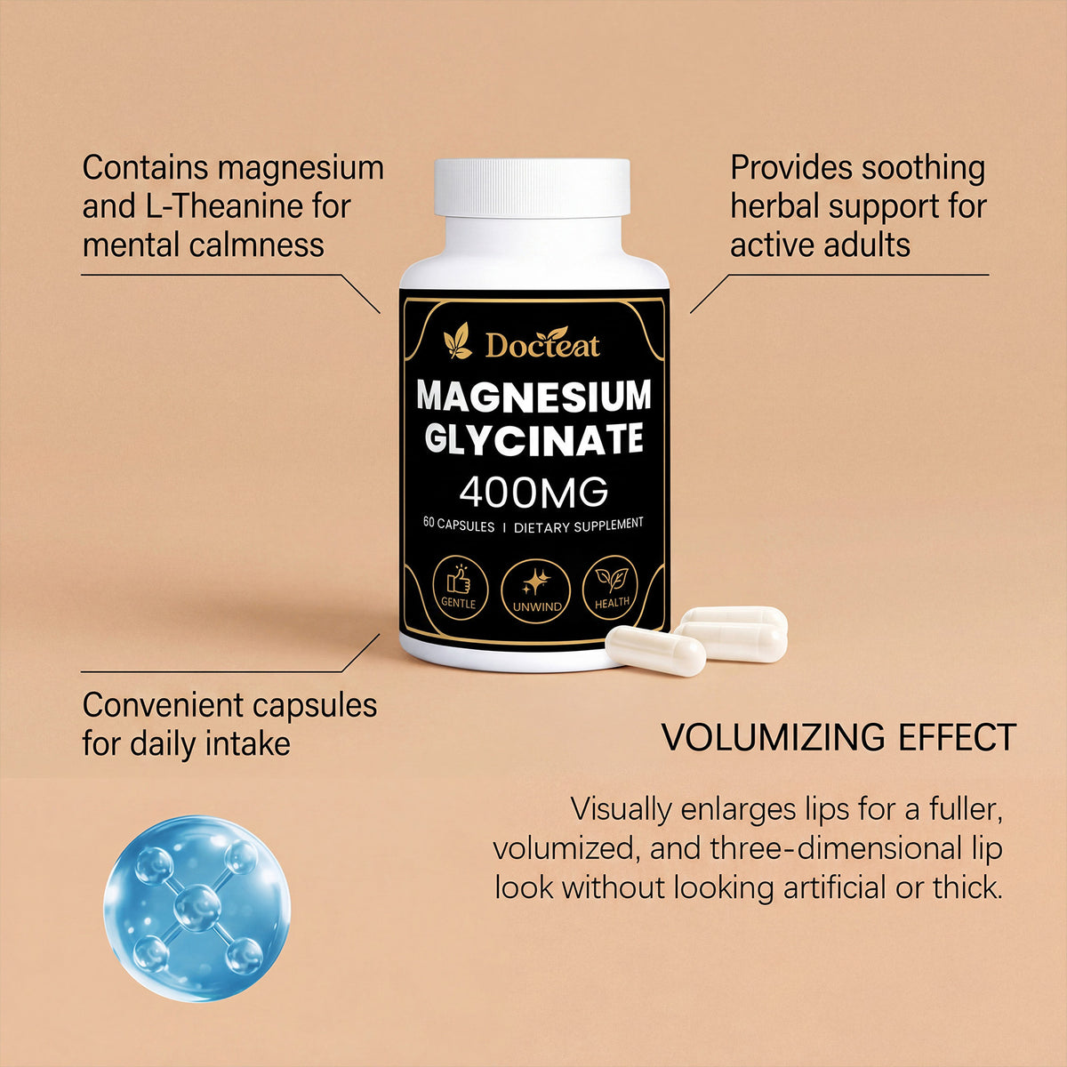Vitamin B6 Vitamin C D3 Magnesium L-Theanine Chamomile Ginger Capsules 60 Count