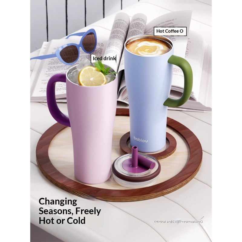 Large Capacity Insulated Stainless Steel Mug with Straw - 1000ML