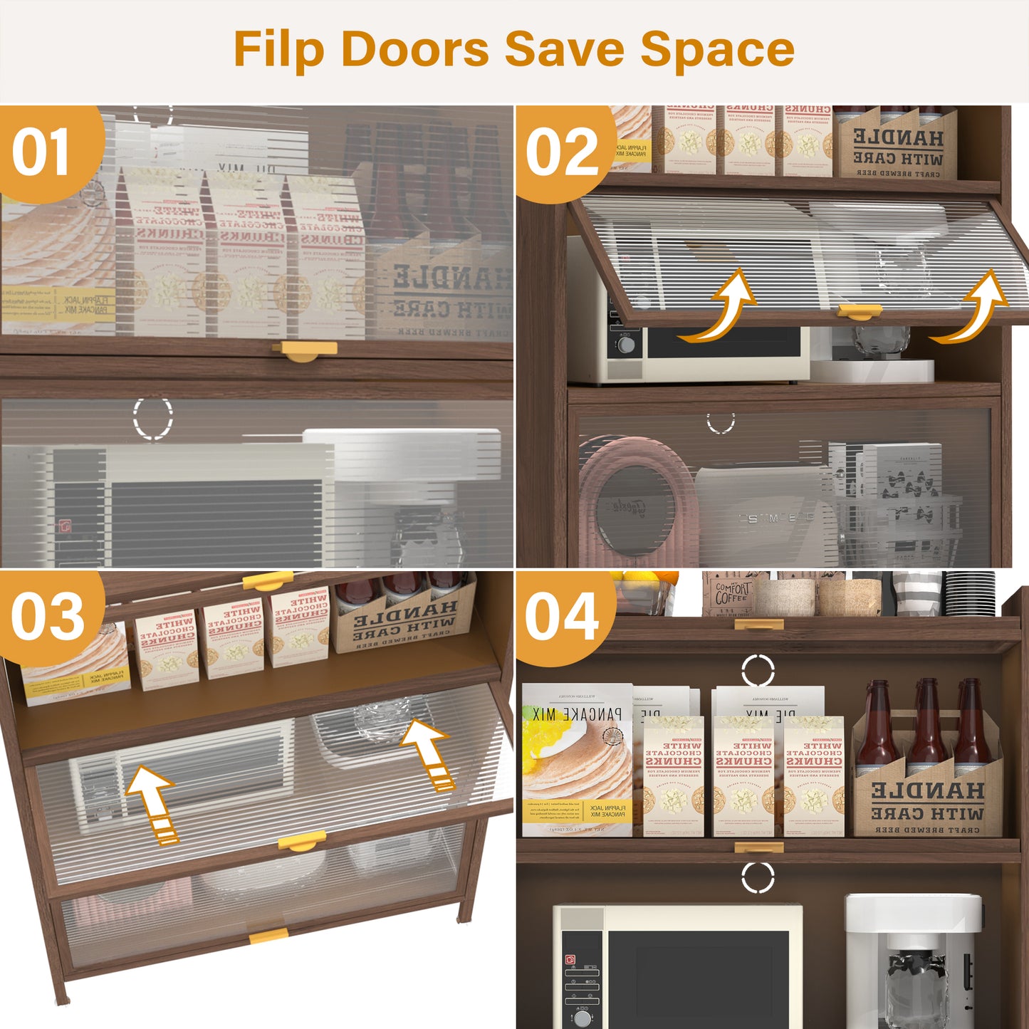 44'' Tall Metal Cabinet with 3 Flip Doors - Walnut Storage