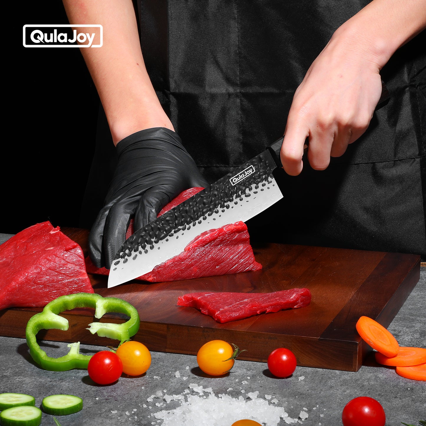 Professional Japanese Santoku Knife - 9Cr18Mov Blade, Rosewood Handle