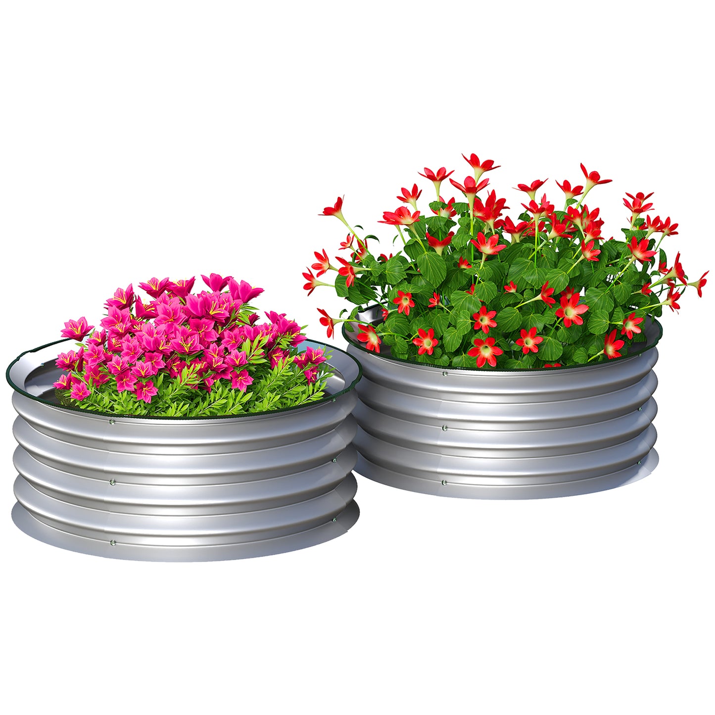 Set of 2 Metal Raised Garden Beds with Safety Edging - Easy Assembly, Silver 485x380x145mm