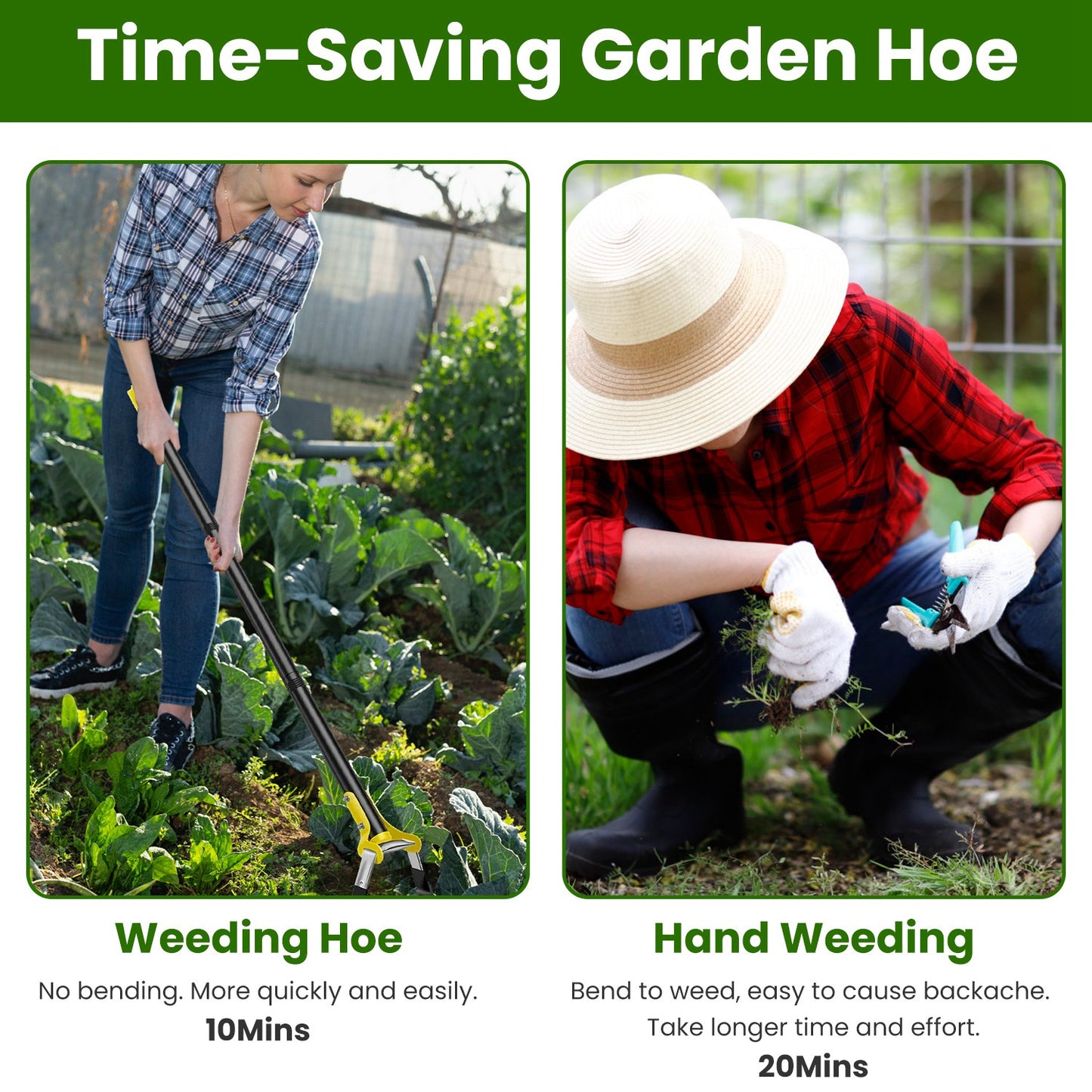 Adjustable Garden Hoe Handheld Stirrup Weeding Cultivator with Extendable Length