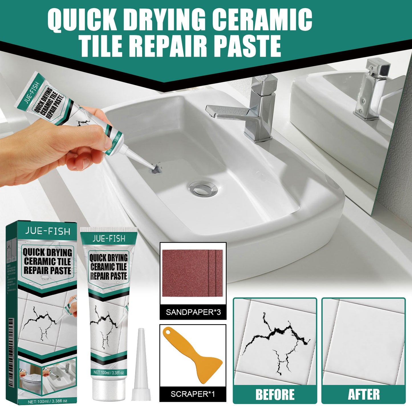 Marble Tile & Bathtub Crack Repair Adhesive 100ml - Quick-Drying