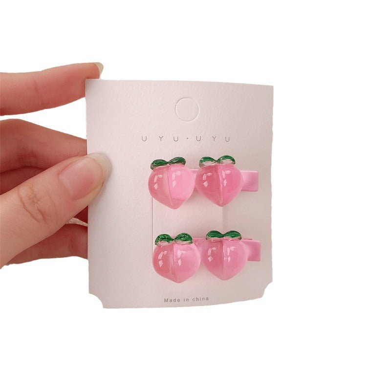 Pink Peach Hair Clips Set for Girls - Sweet Hair Accessories