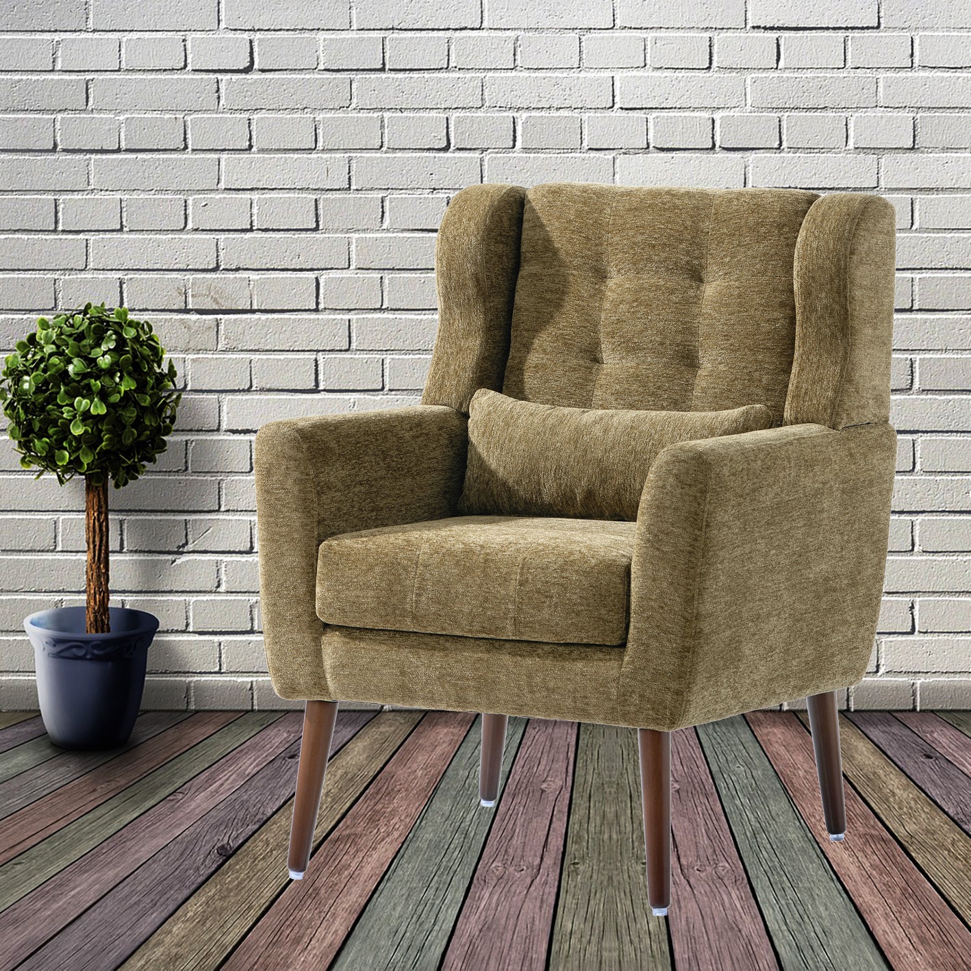 Modern Accent Chair - Soft Chenille Upholstered Armchair in Olive Green