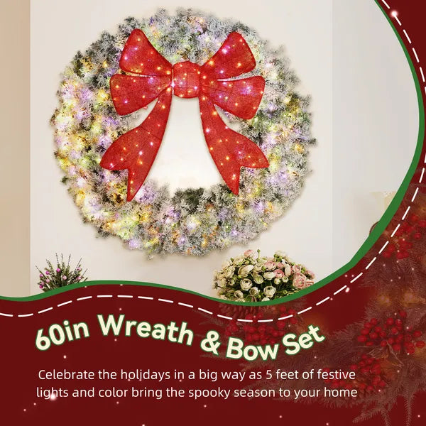 60-Inch Snow-Flocked Christmas Wreath with LED Lights