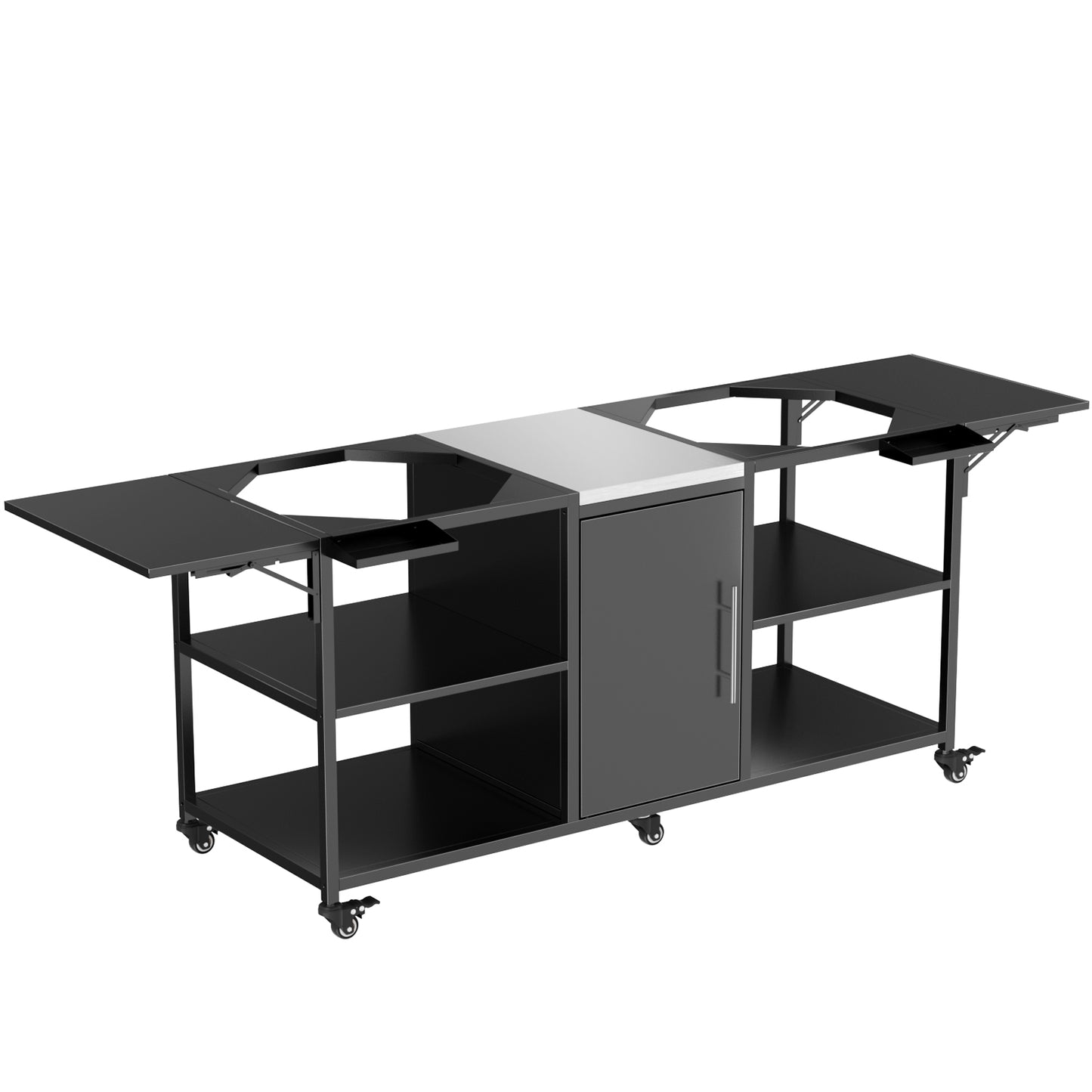 Outdoor Grill Cart for Two Big Green Egg & Kamado Joe 18 Inch - Metal Stainless Steel Table with Storage