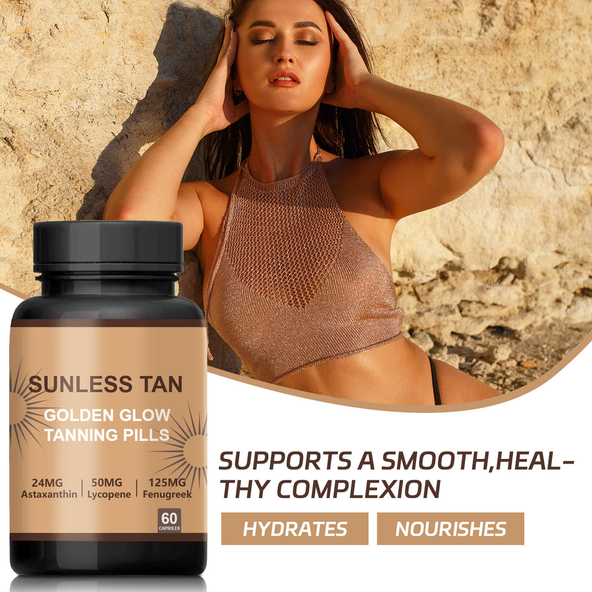 Natural Color Lasting Solid Sun Tanning Capsules 60 PCs