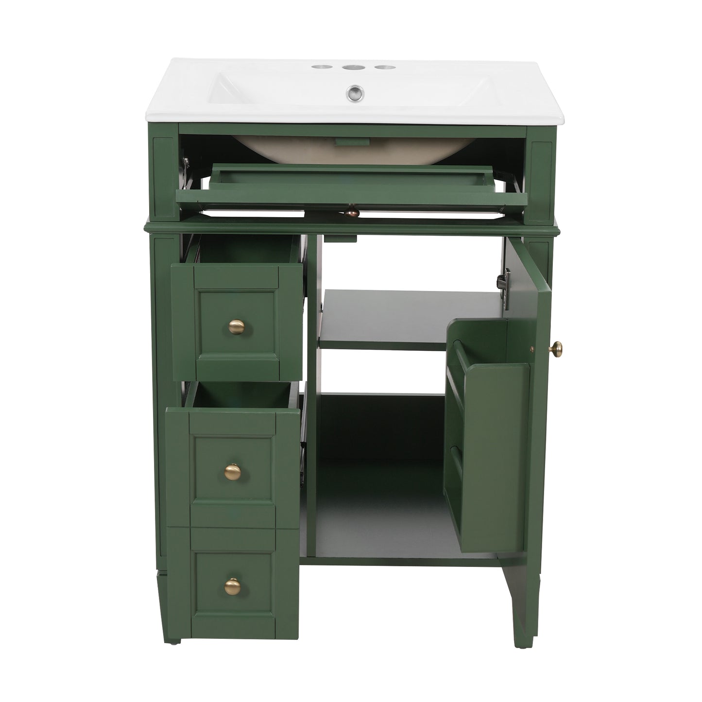 24'' Green Bathroom Vanity with Ceramic Sink & Storage Drawers