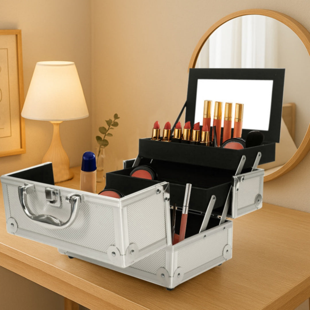 Aluminum Makeup Case with Mirror - Portable Organizer SM-2176