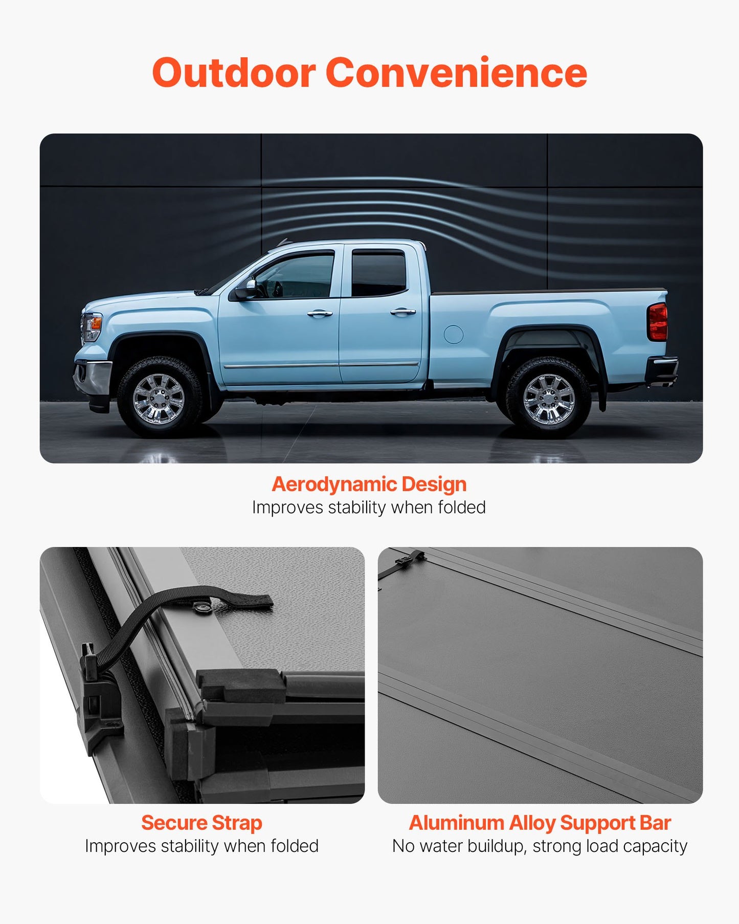 Hard Tri-Fold Truck Bed Tonneau Cover for Toyota Tacoma 2016-2025 Waterproof Fiberglass Black