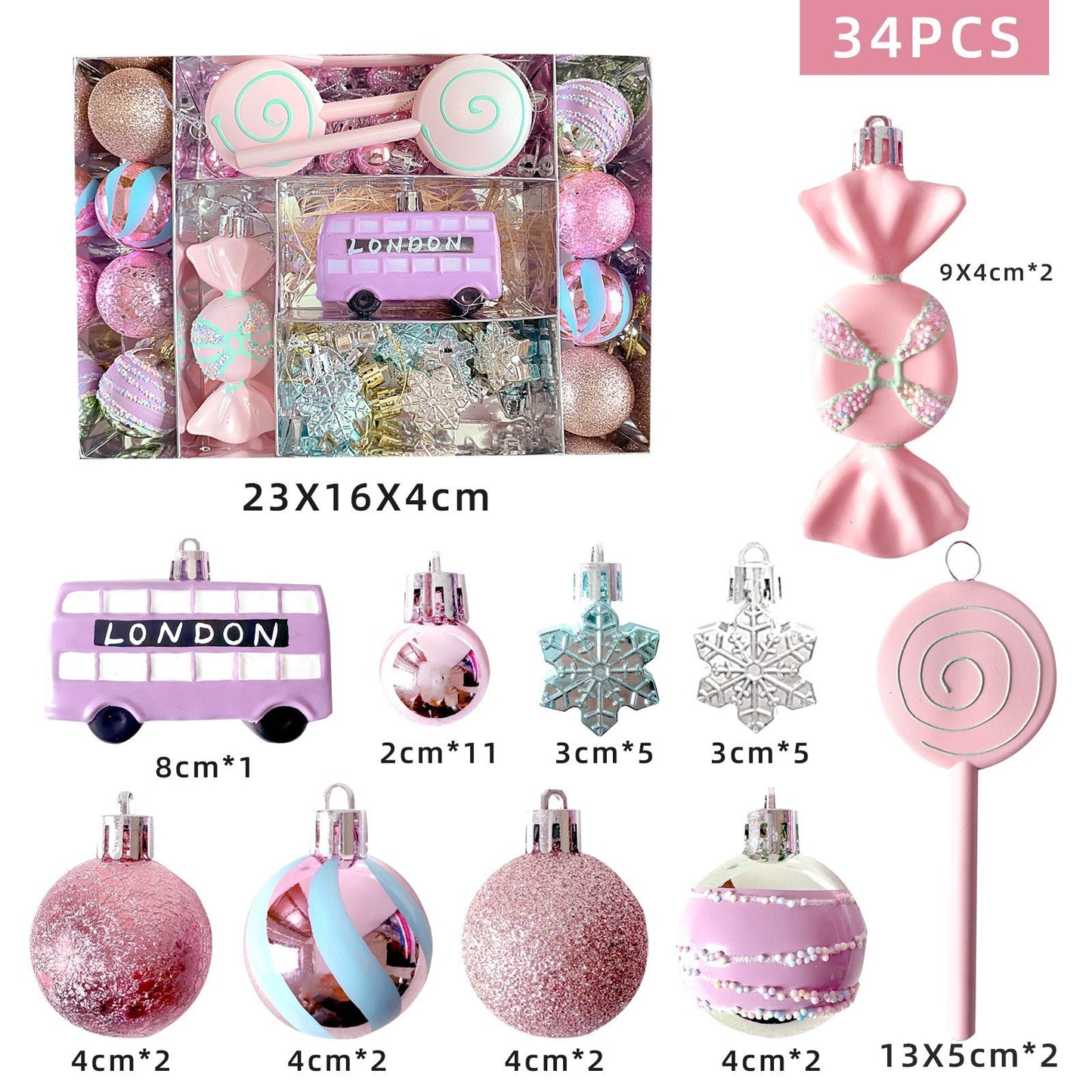 Christmas Candy Tree Decorations Set - Plastic Macaron Pendant Balls, Multiple Sizes & Variants