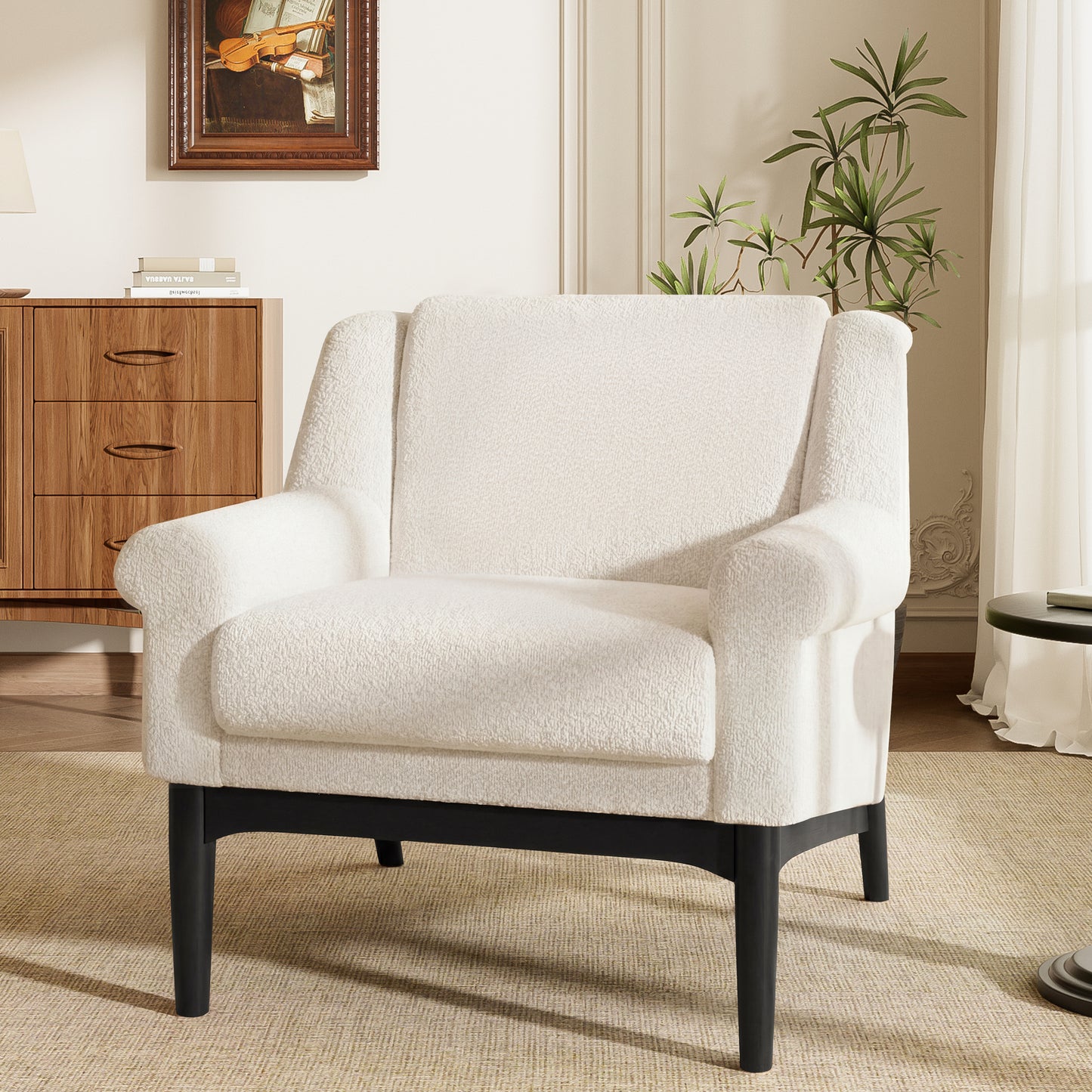 Beige Modern Accent Chair with Flared Arms - Upholstered Lounge Chair