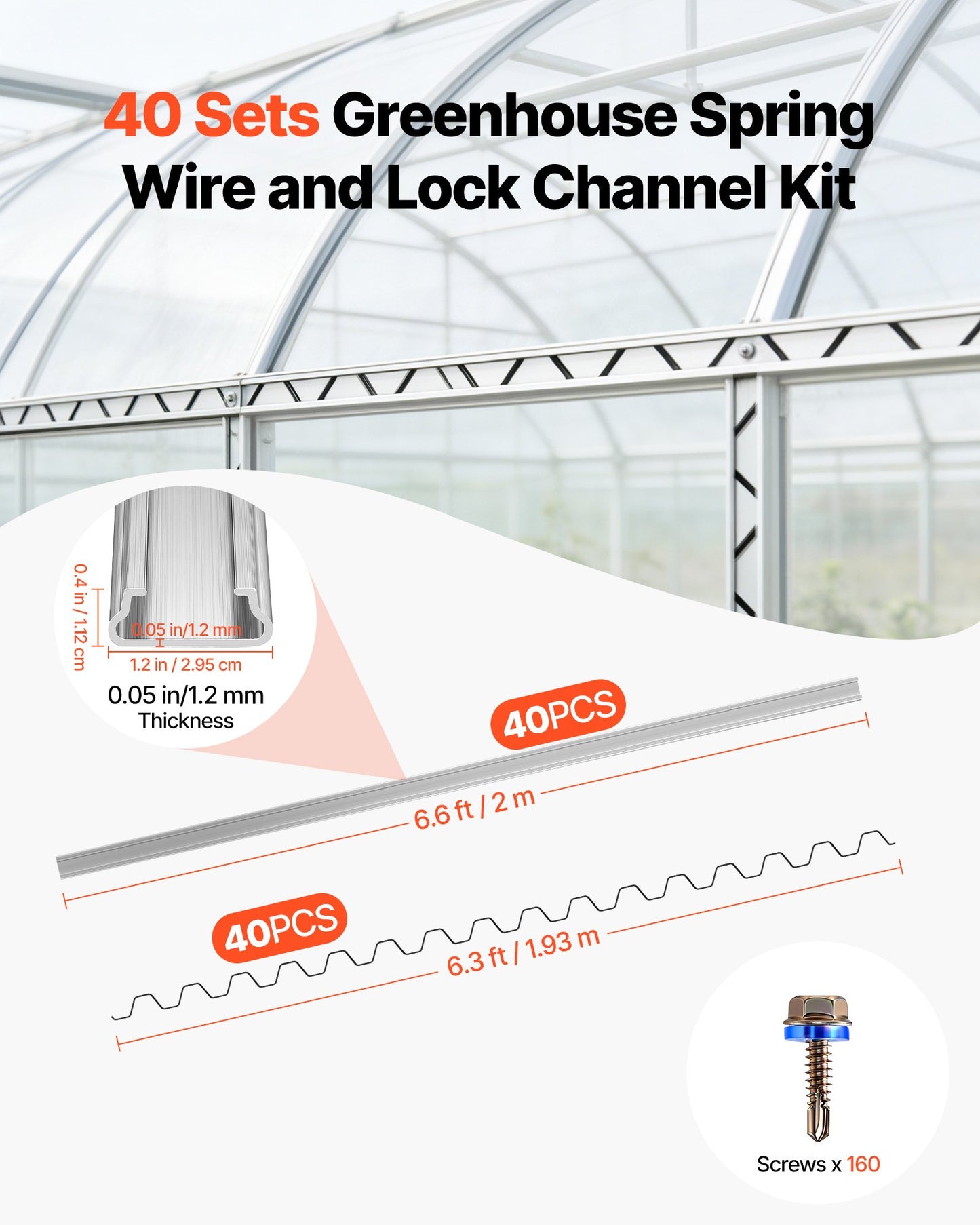 Greenhouse Lock Channel & Spring Wire Kit - 40 Pack PVC-Coated Aluminum, Black