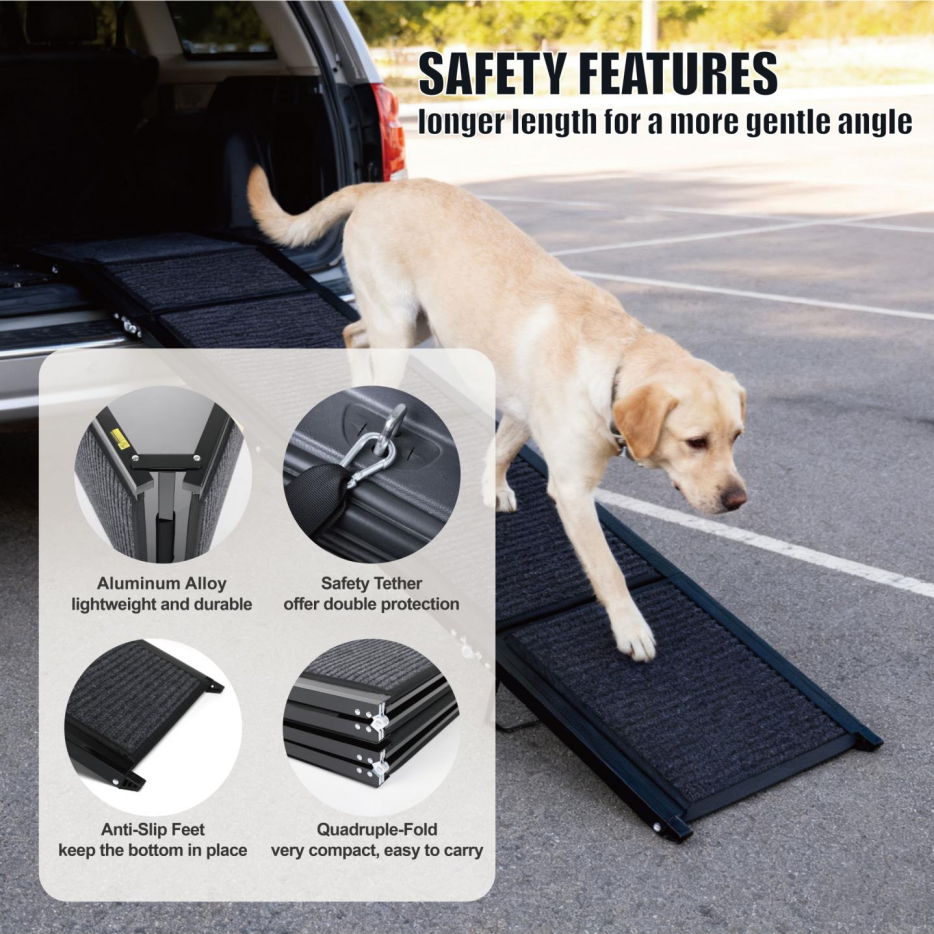 Portable Dog Ramp for Car SUV & Truck - 71 Inch Aluminum Non-Slip Pet Step
