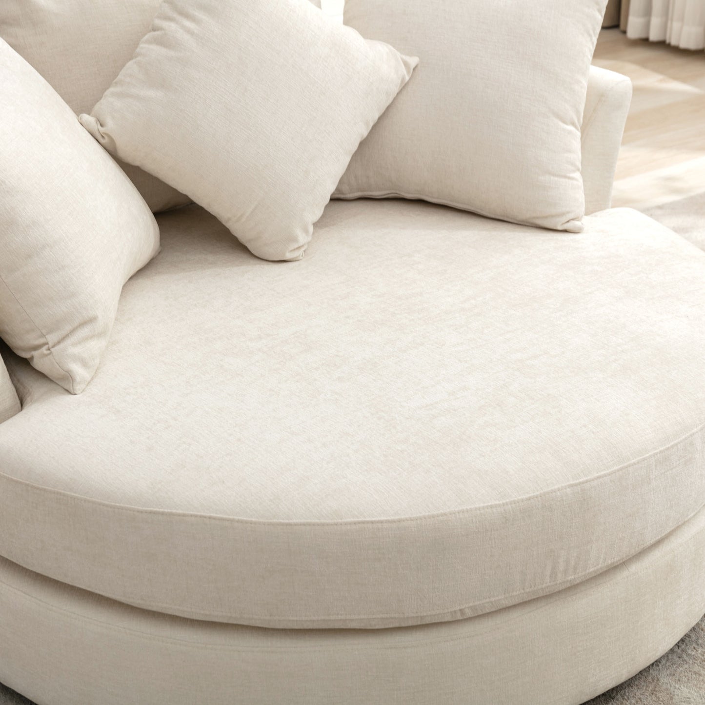 360° Swivel Accent Barrel Chair with Storage Ottoman & 4 Pillows - Cream