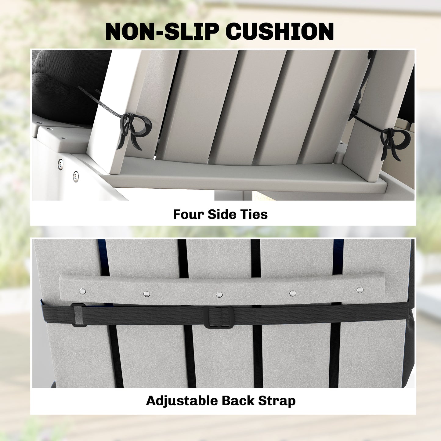 Adirondack Chair Cushions Set of 2 - Tufted Black Patio Cushions