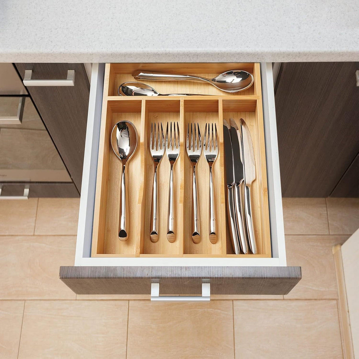 Wooden Minimalist Kitchen Drawer Organizer Box - Bamboo Storage Container