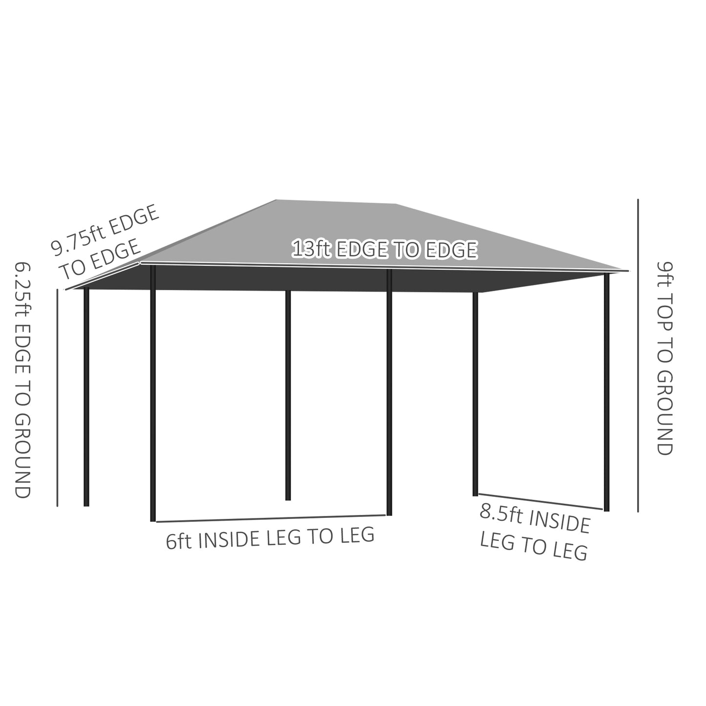 10x13 Outdoor Patio Gazebo Canopy with 6 Sidewalls - Gray