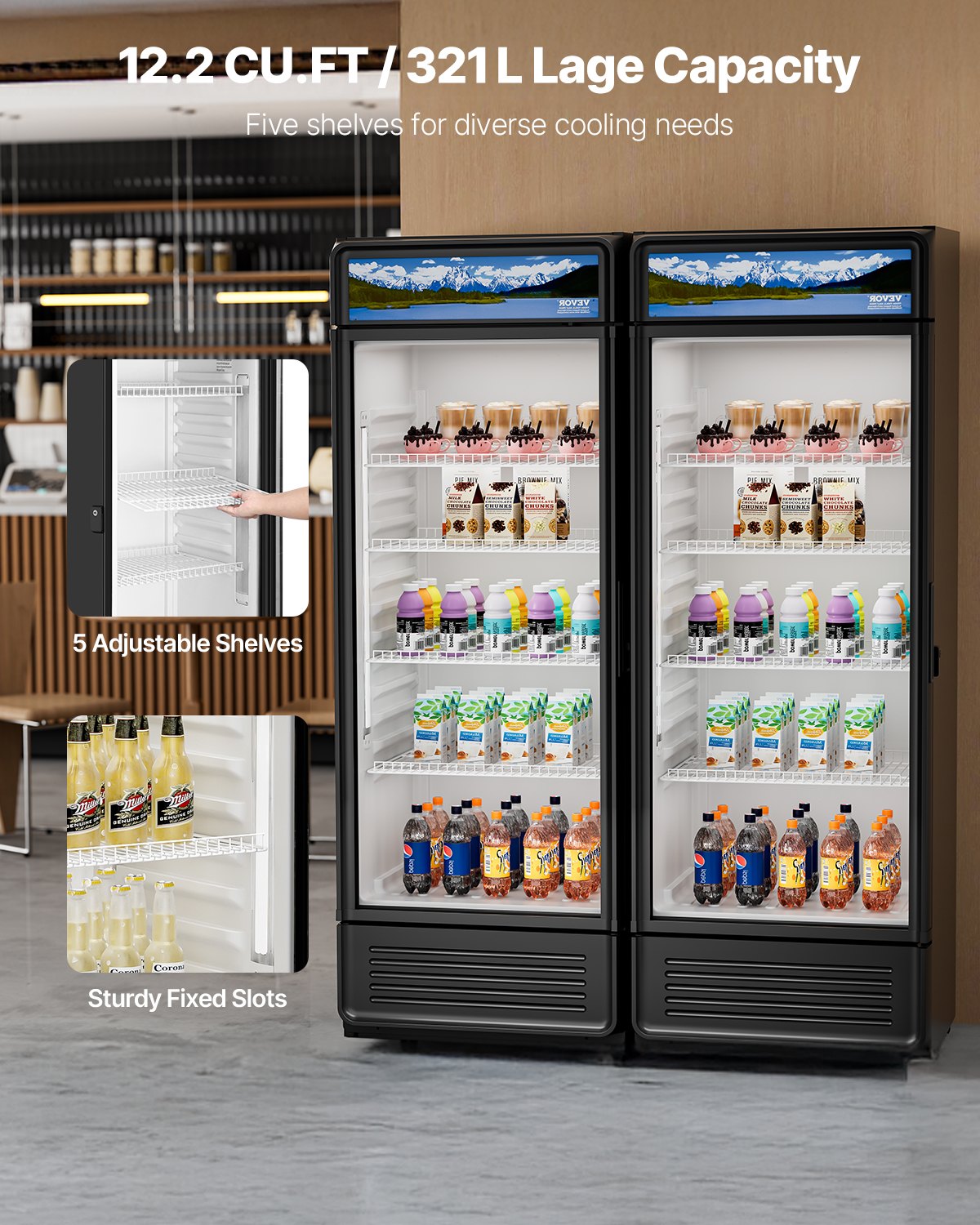 12.2 Cu Ft Commercial Glass Door Display Refrigerator - Black