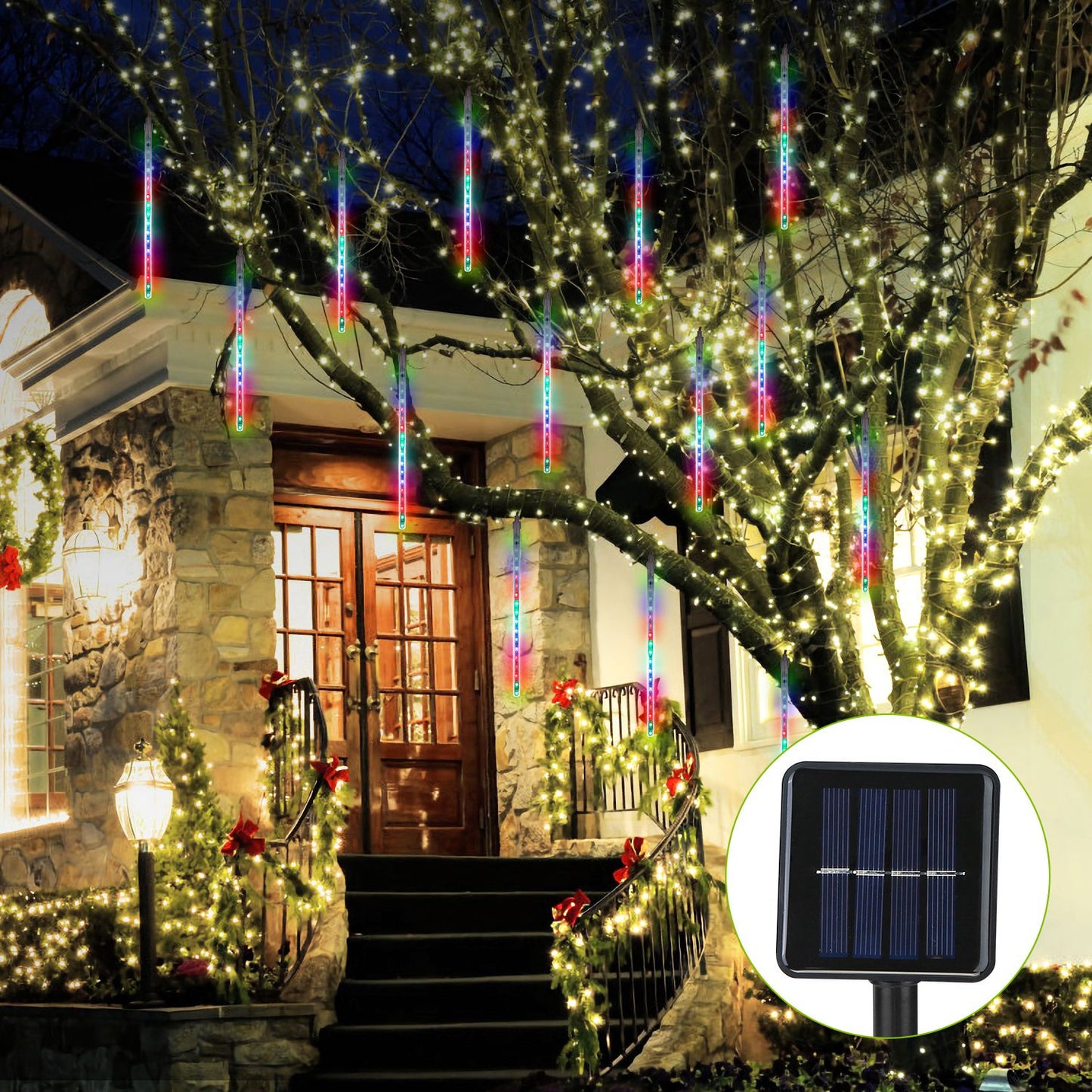 Solar Powered Meteor Shower String Lights - 9.84FT Decorative Raindrop Lights