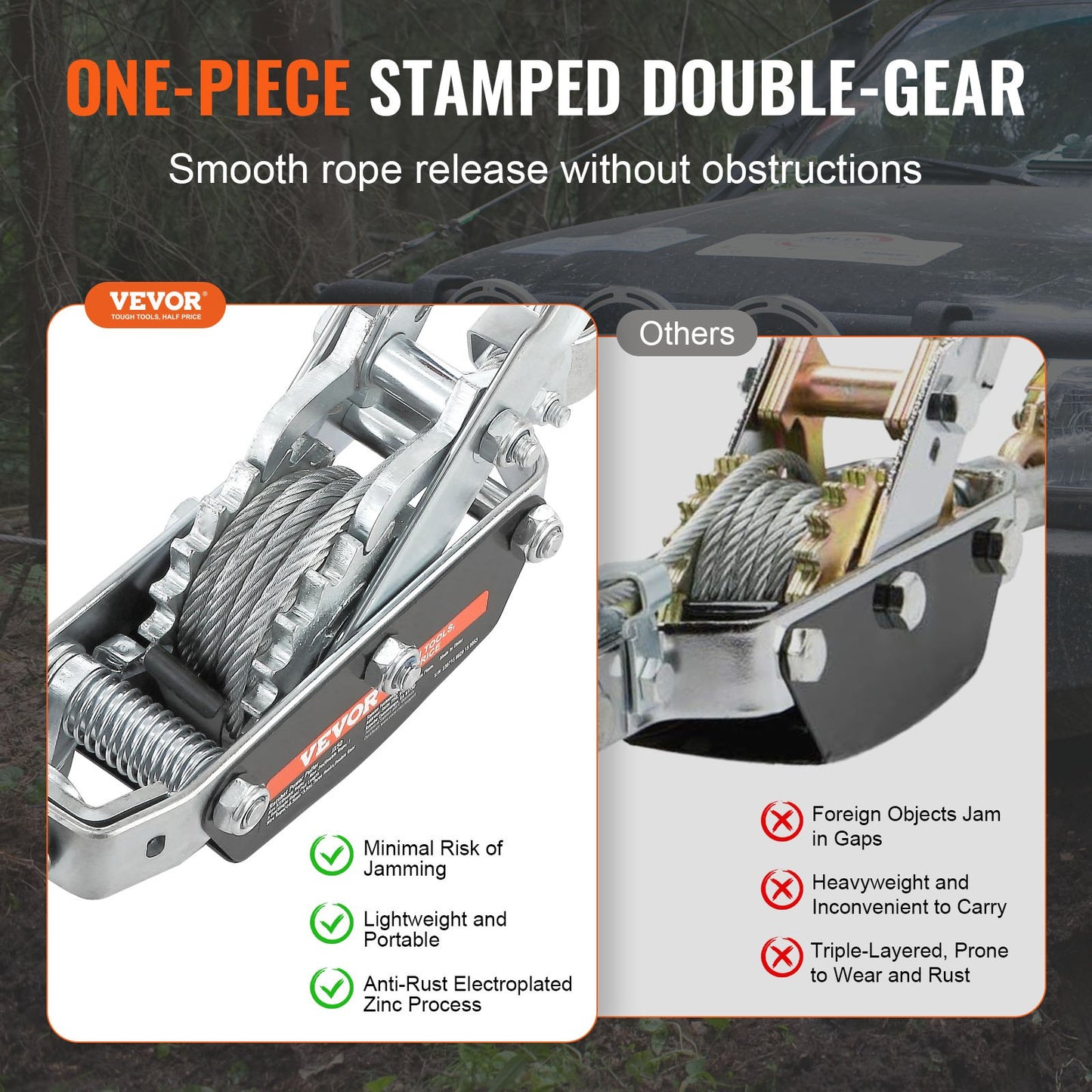 Heavy Duty 5 Ton Winch with Steel Cable and Dual Gear Ratchet for Vehicle Rescue