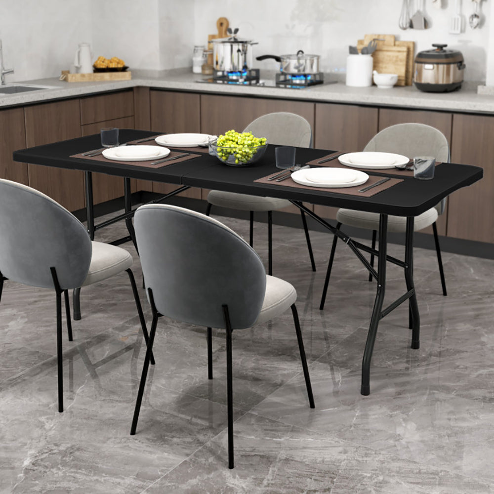 6 Ft Portable Folding Table - Heavy-Duty HDPE, 350 LBS Capacity, Black