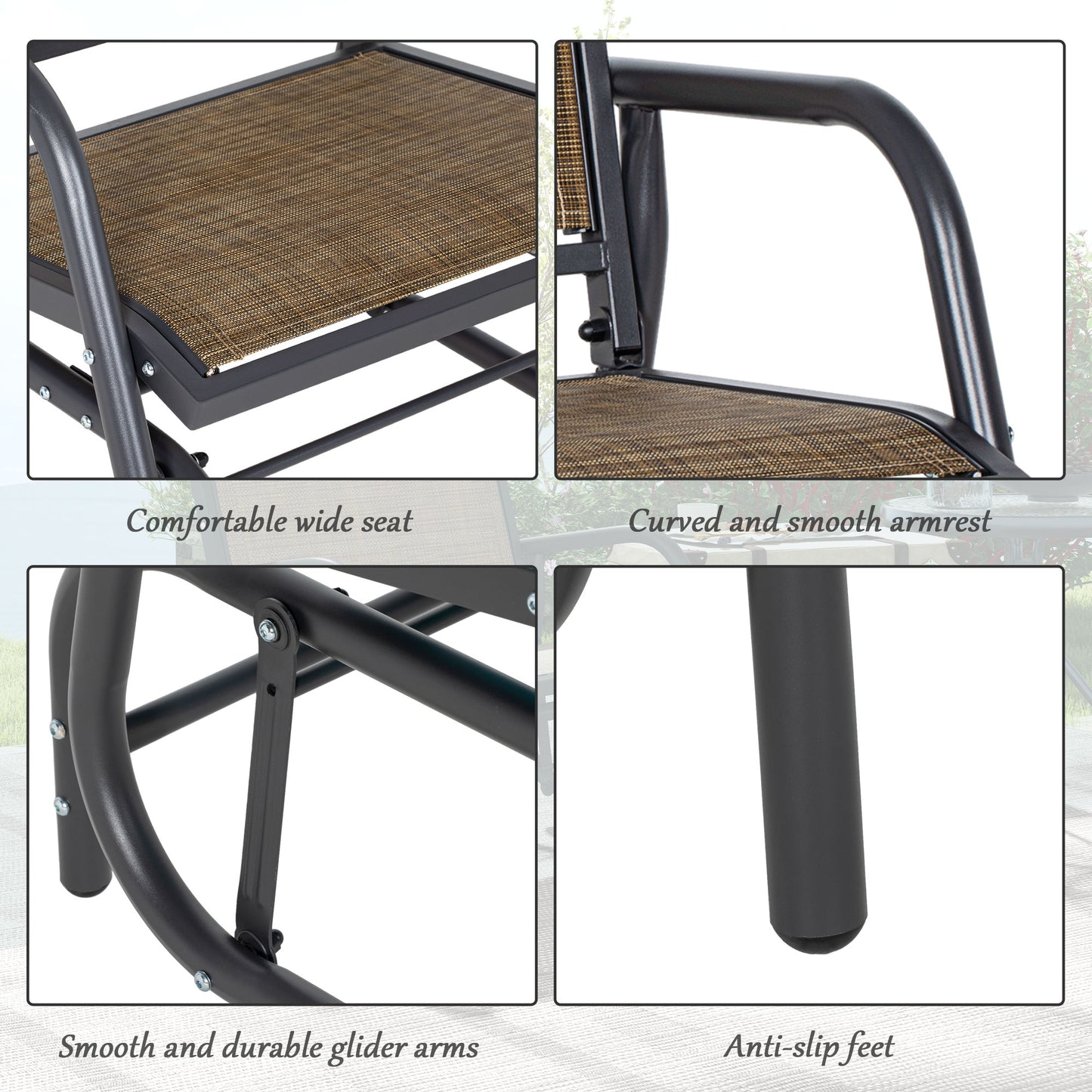 Set of 2 Outdoor Glider Chairs with Curved Armrests - Mixed Brown