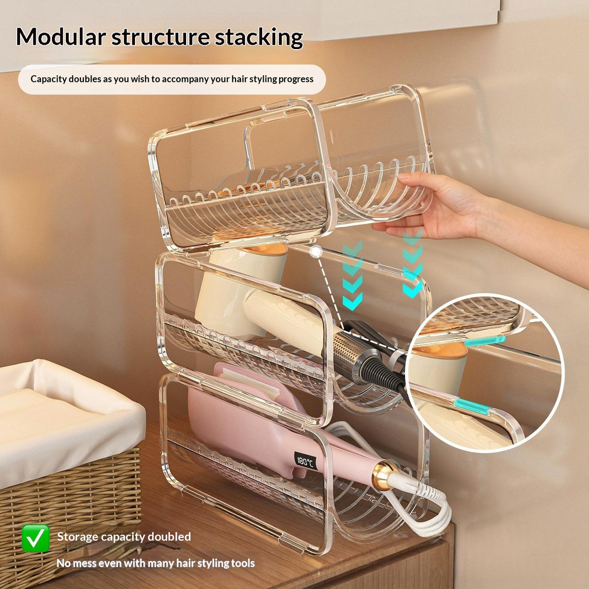 Hair Curler Storage Rack for Bathroom Countertop - Stackable PET Organizer