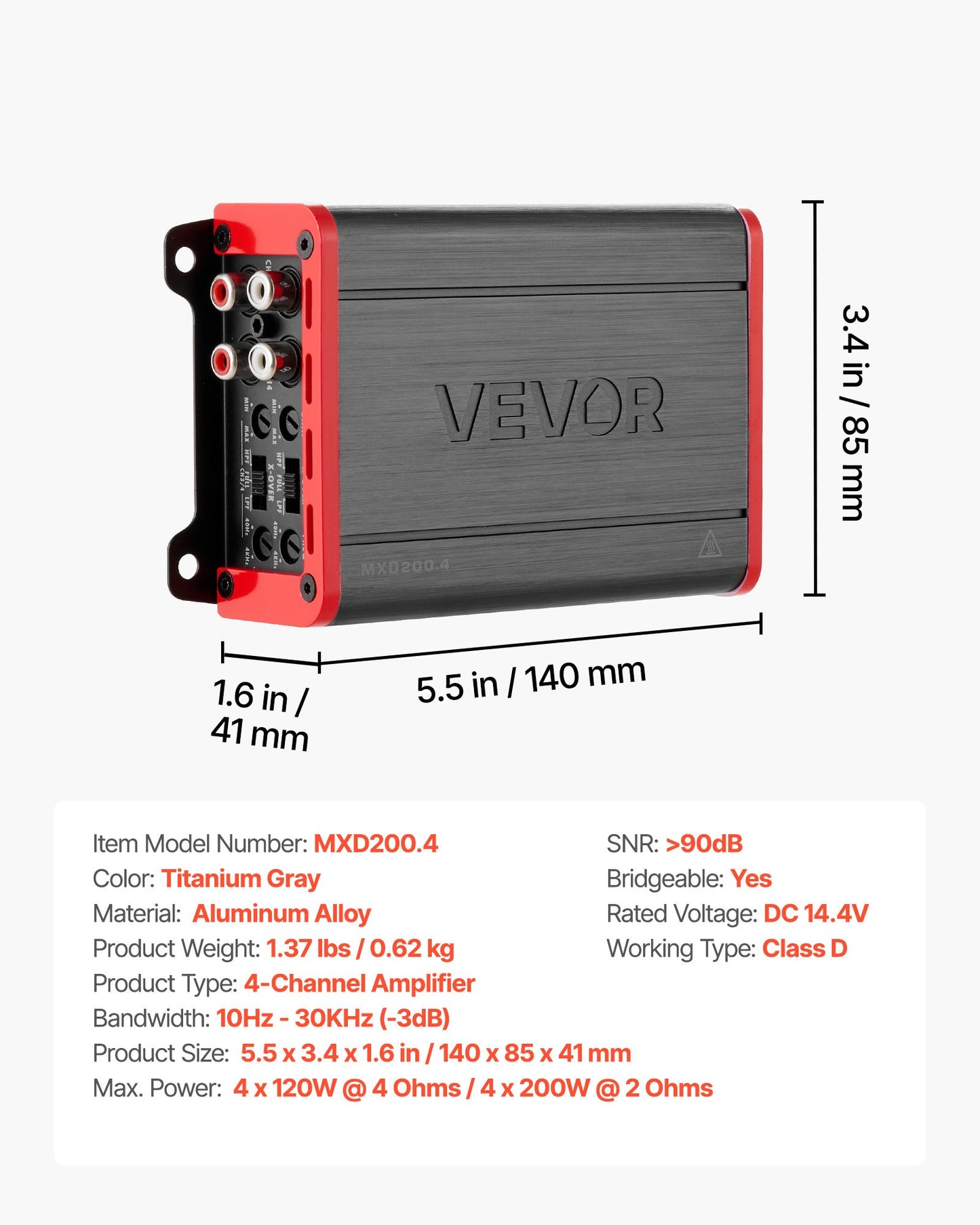4 Channel Car Amplifier 2 Ohm Stable Full Range D Class Power Amp 120W x4