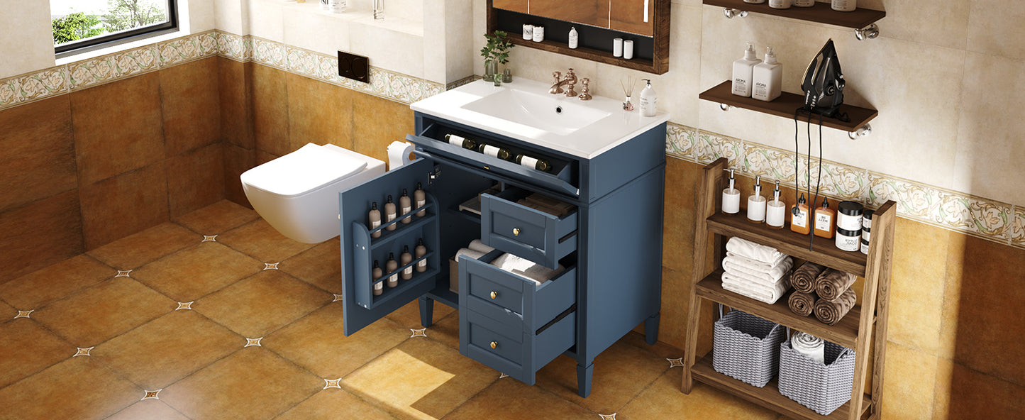 30'' Blue Modern Bathroom Vanity with Sink & Storage Cabinet