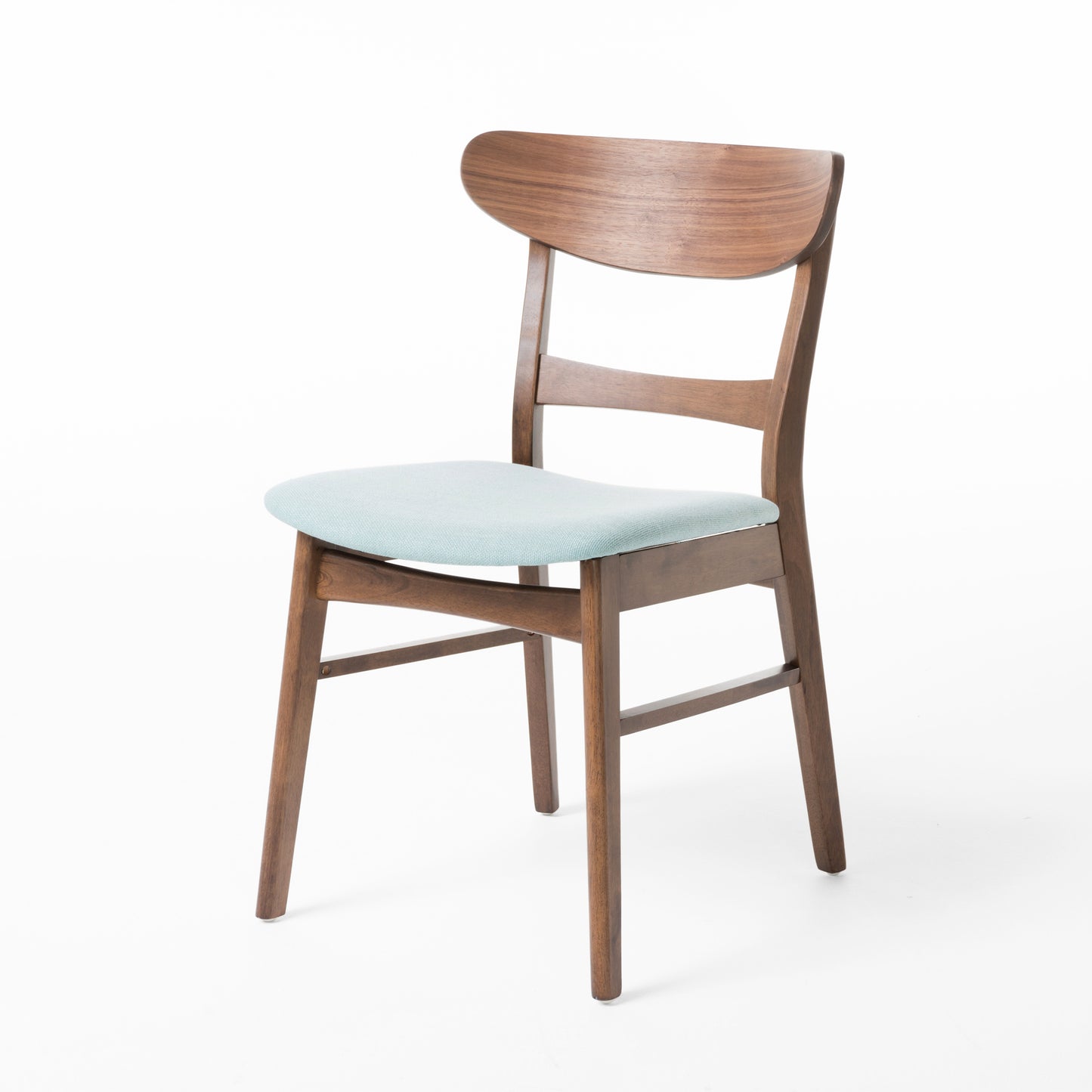 Set of 2 Mid-Century Dining Chairs - Upholstered Seat, Rubberwood Legs