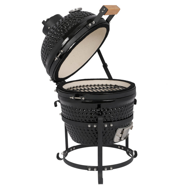 13in Round Charcoal Ceramic Grill Black for Outdoor Barbecue
