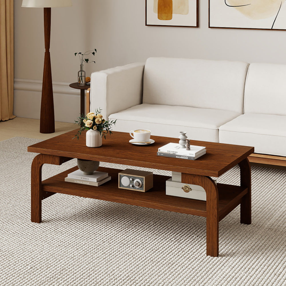 47 Inches Accent Rectangular Coffee Table Open Shelves Designed For
