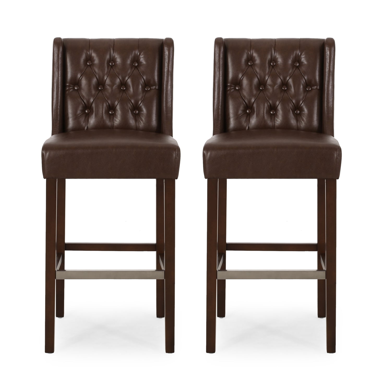 30.5-Inch Bar Stool with PU Upholstery & Metal Footrest - Dark Brown