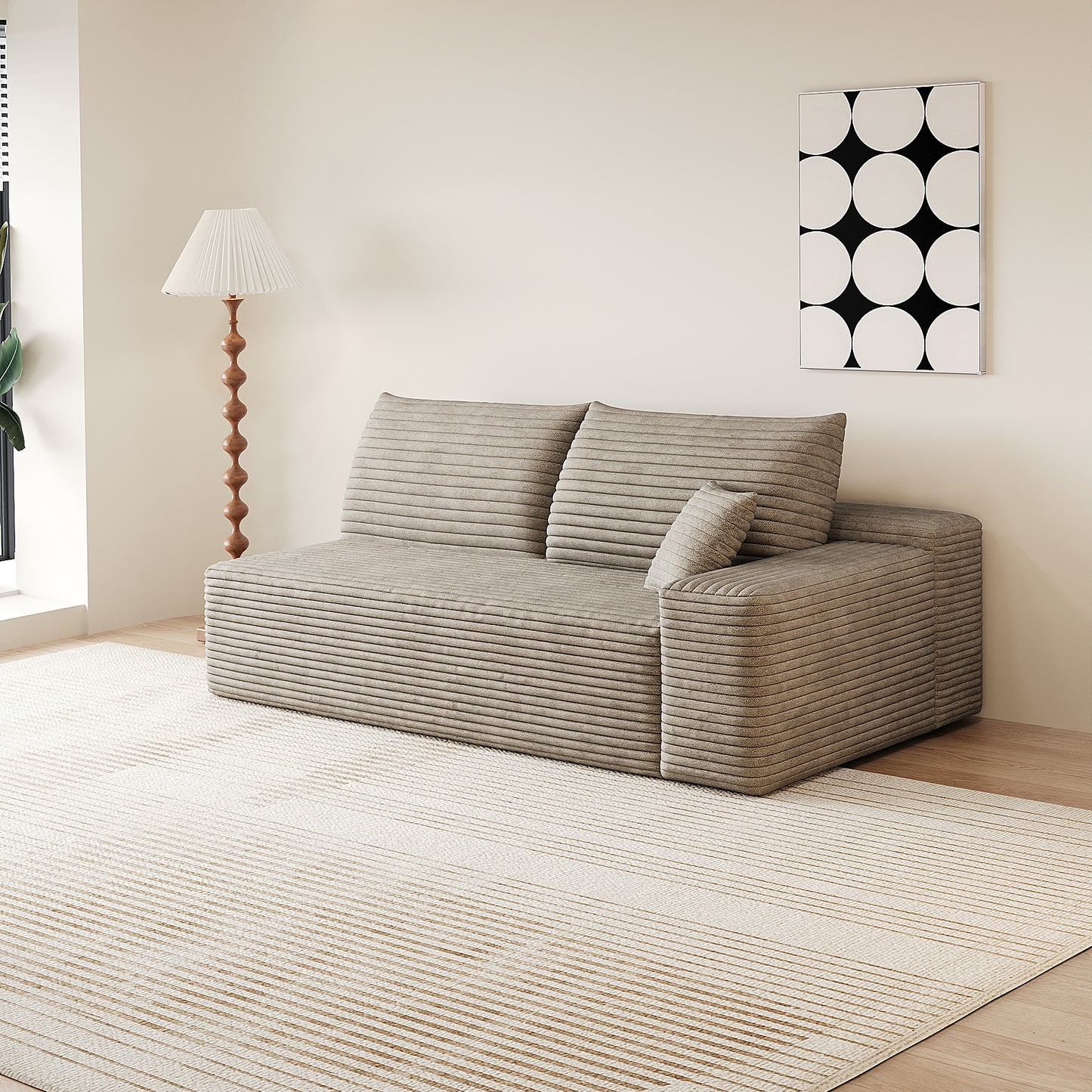 Camel Corduroy 3-Seater Sofa - Right Facing