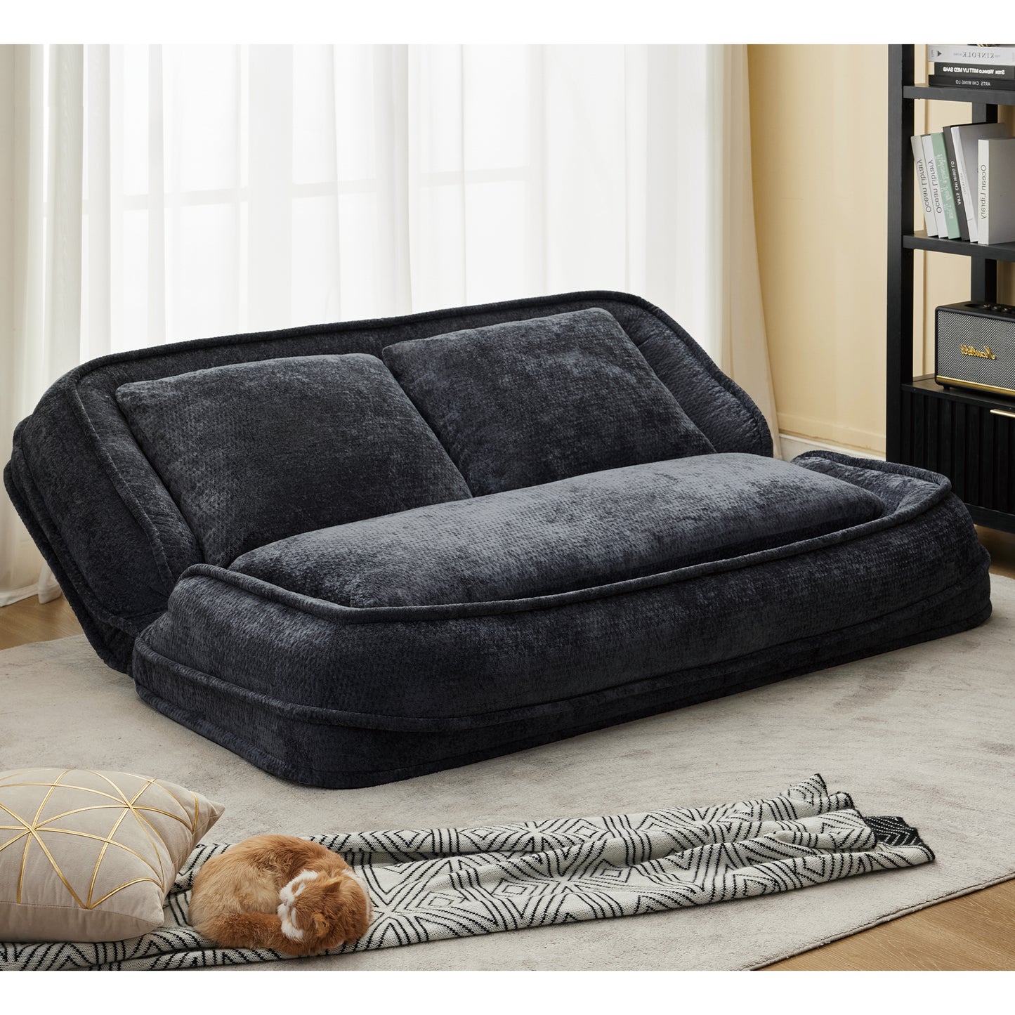 Extra Large Chenille Lazy Sofa Loveseat - Black Dog Bed