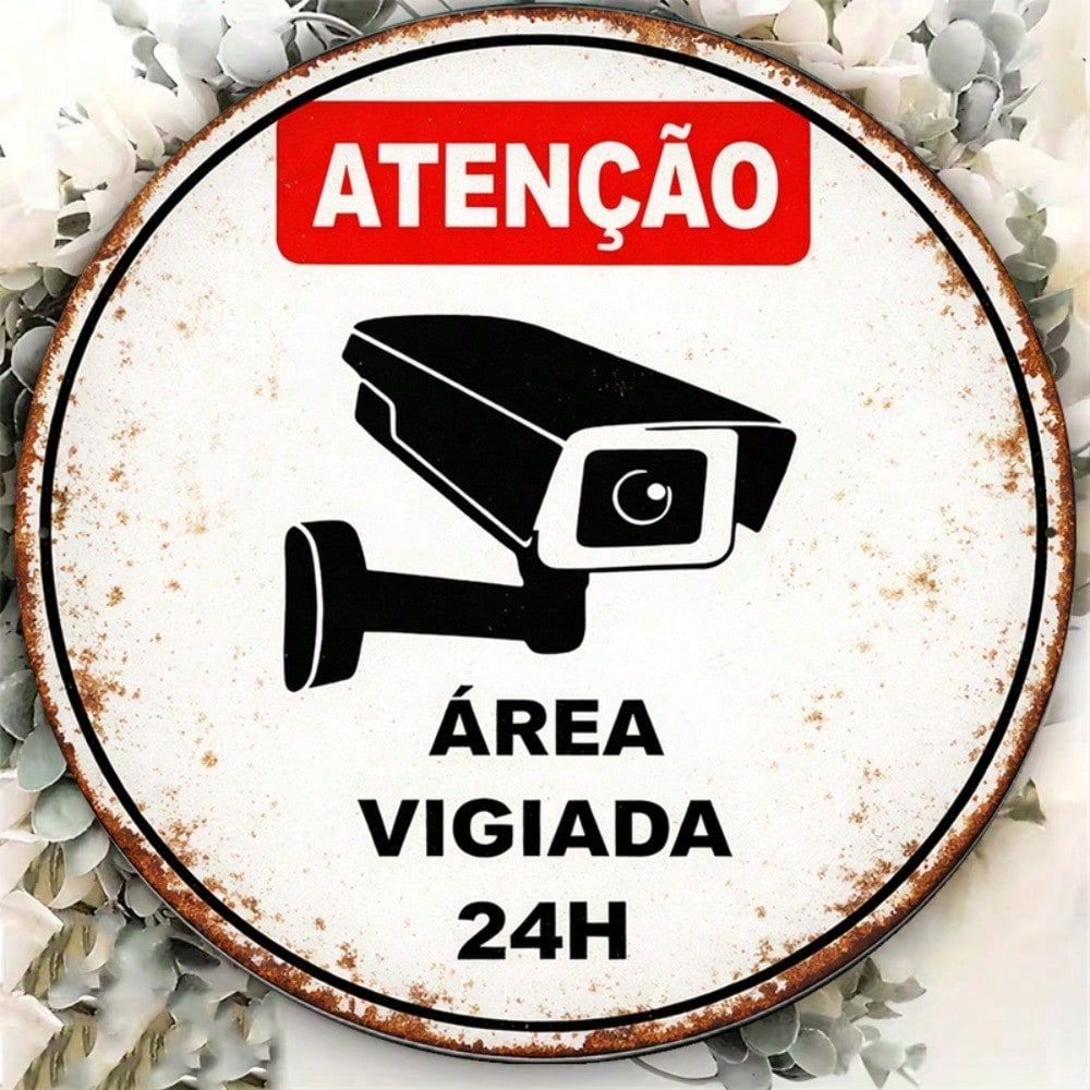 Vintage 24-Hour Surveillance Security Warning Wall Sign - Tin