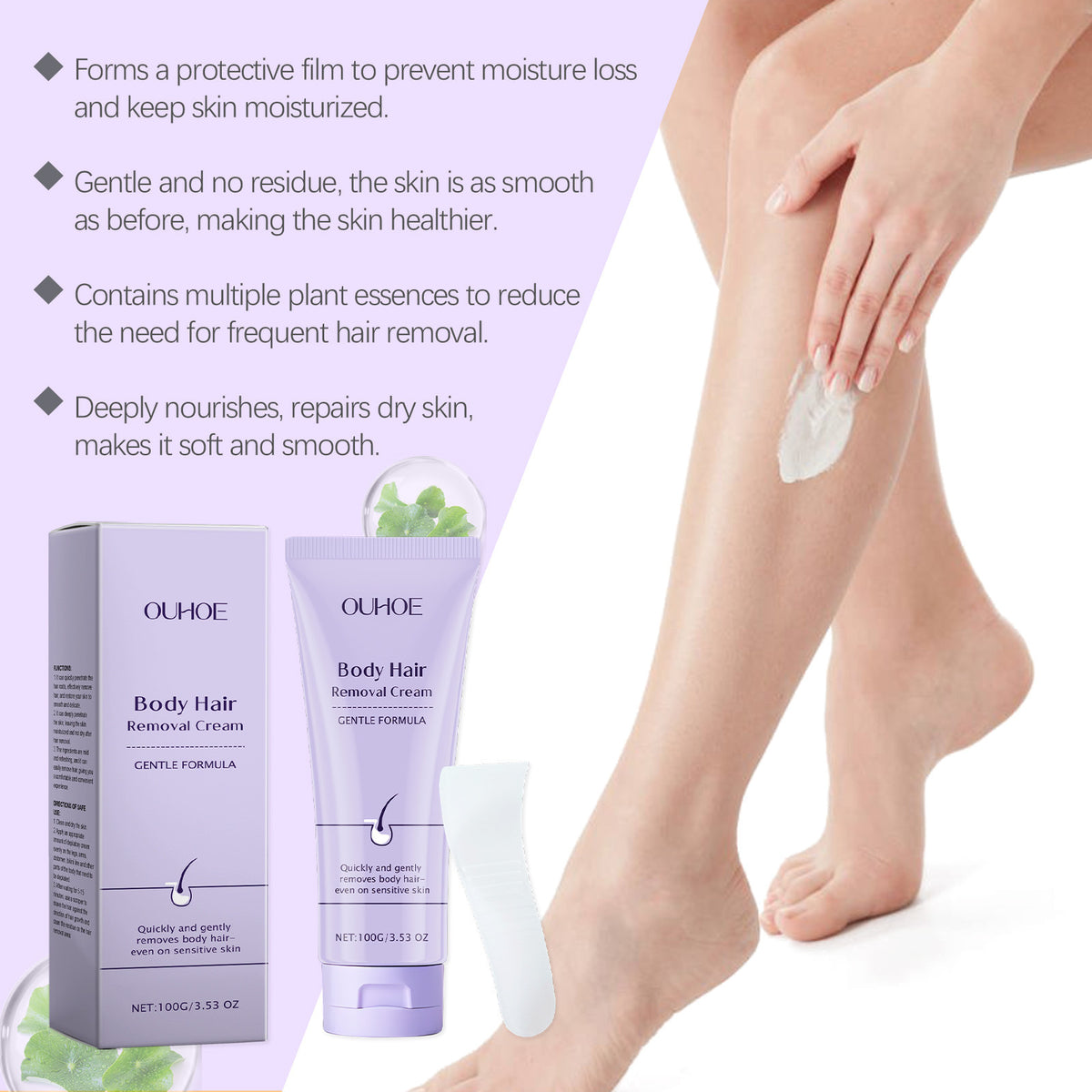 Gentle Body Hair Removal Cream - 100g with Scraper