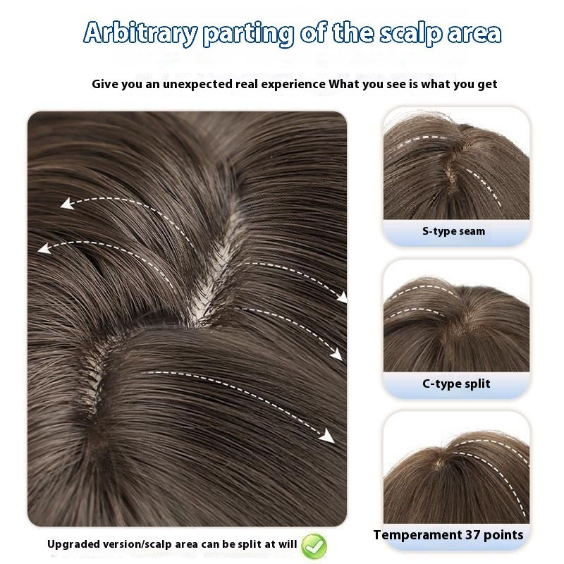 Long Curly Synthetic Wig for Women - Gray Brown Hair with Care Set