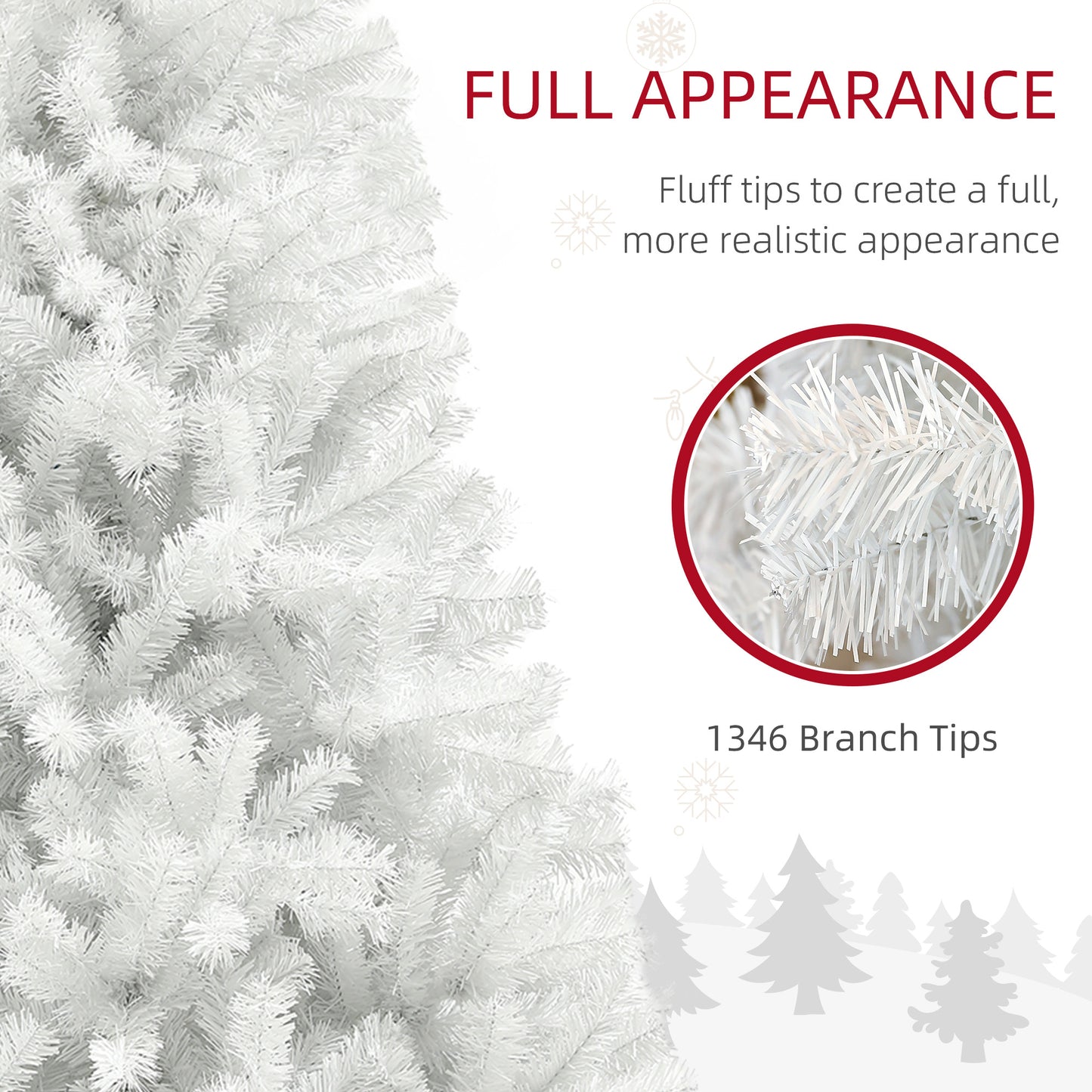 7.5ft White Artificial Christmas Tree with 1346 Branch Tips