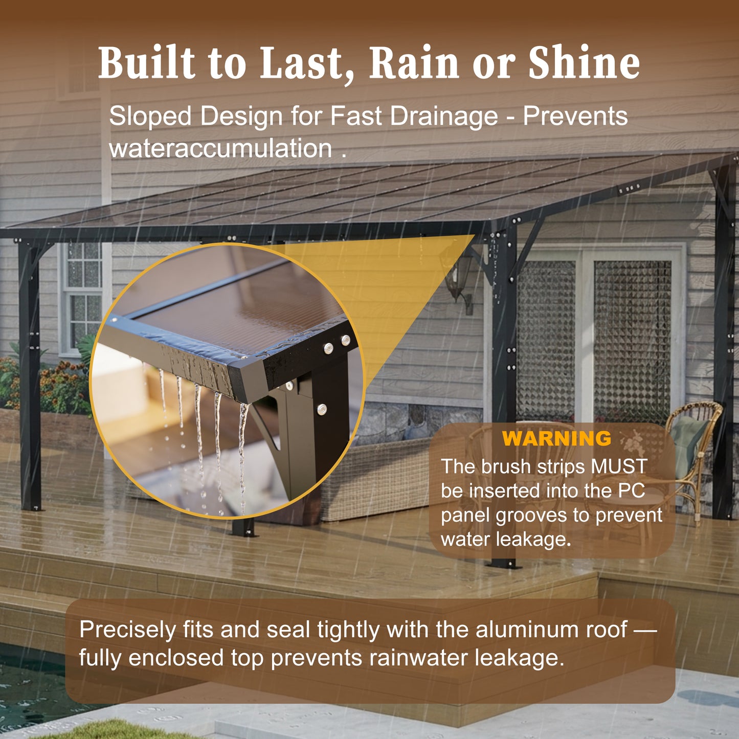 14x10 FT Hardtop Gazebo with Polycarbonate Roof - Brown