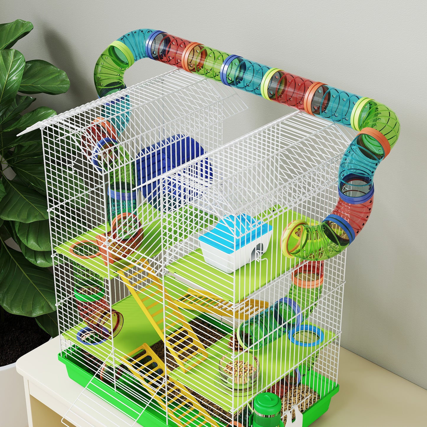 18.5-Inch Small Animal Hamster Cage with Tunnels Water Bottle and Accessories