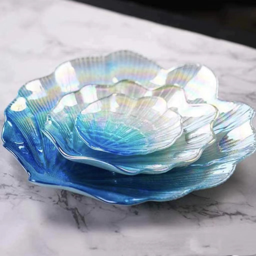 Colorful Glass Shell Dish Tray - Multi-Purpose Marine Fruit Plate Home Decor
