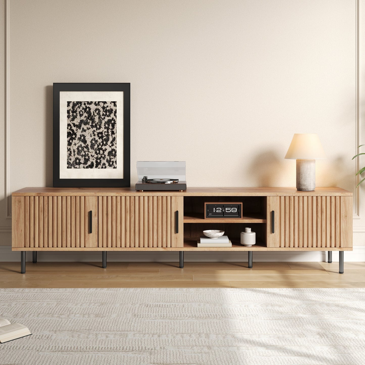 78-Inch Modern TV Stand for TVs Up to 85" - Natural Wood Finish